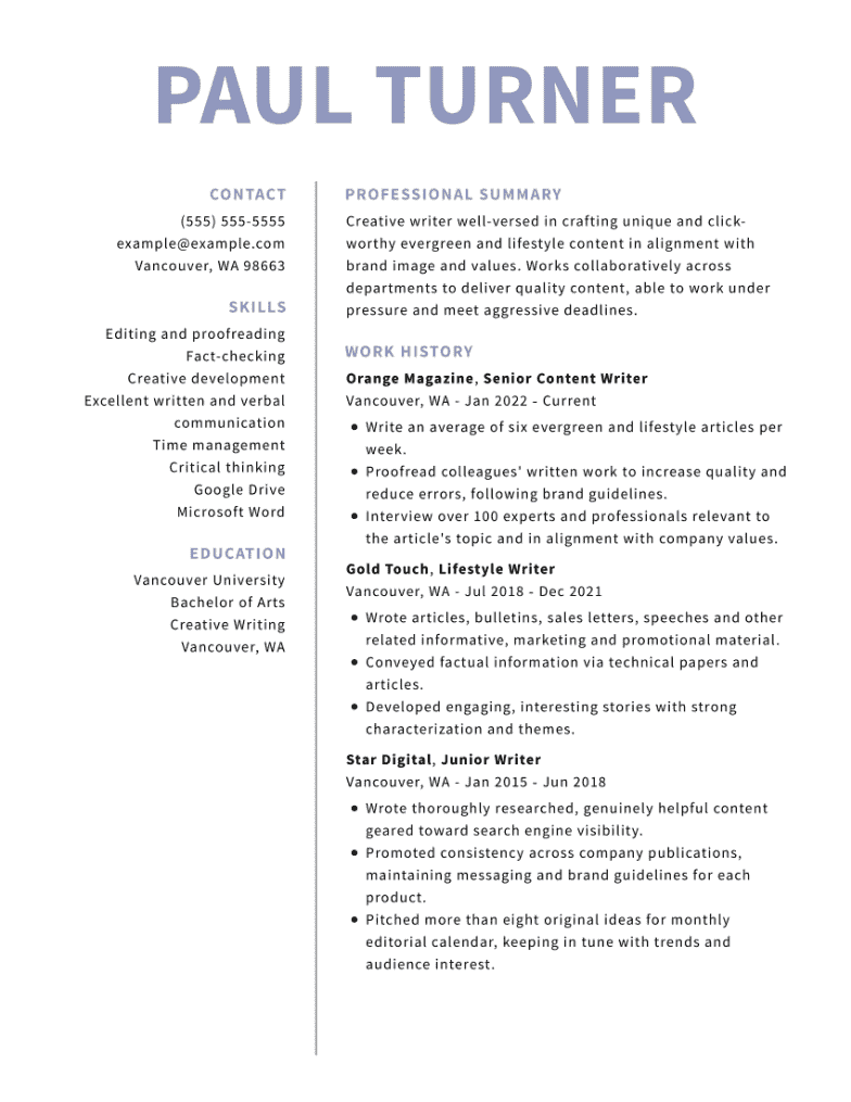 Best Writer Resume Example To Use In 2023