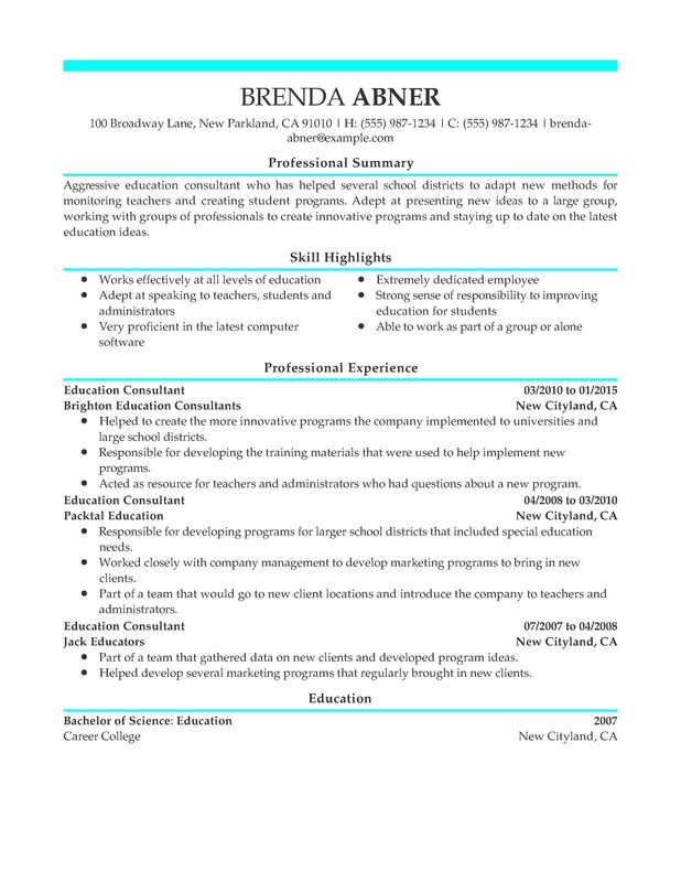 chronological education resume