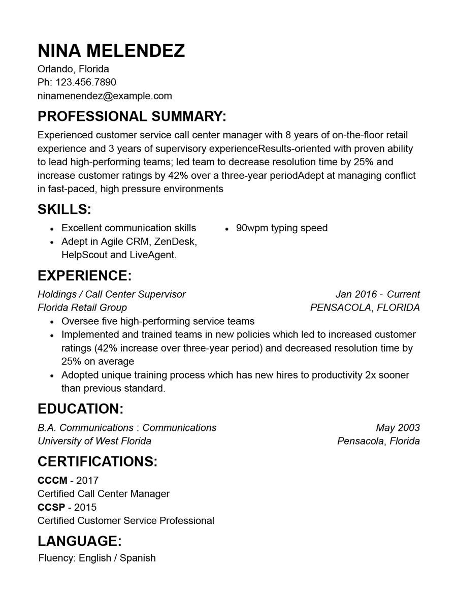 summary examples for resume customer service