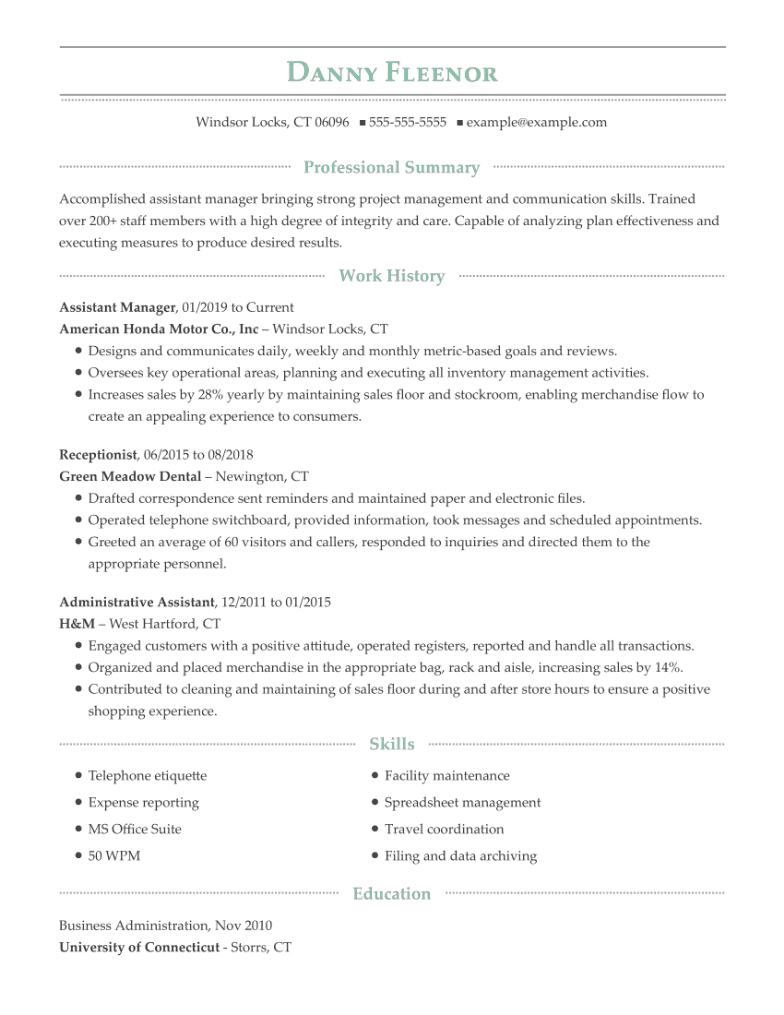 Great Assistant Manager Resume Examples For 2024