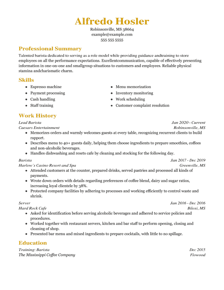 resume objective for food service