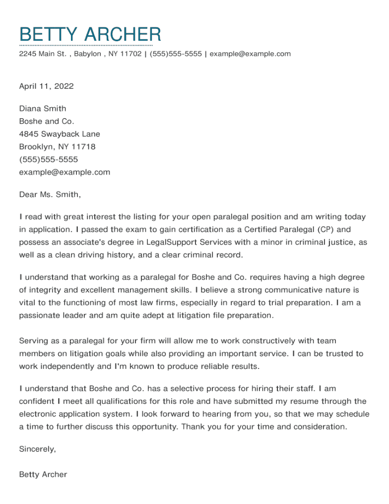 job application letter for law firm