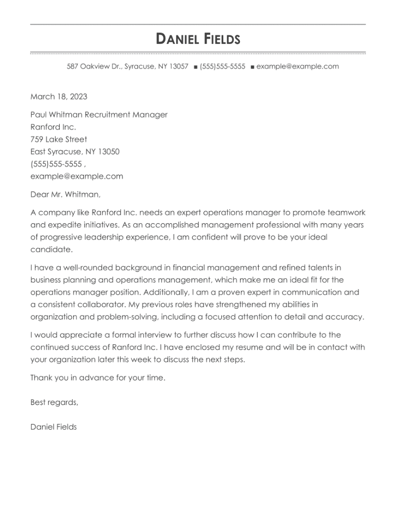 operations program manager cover letter