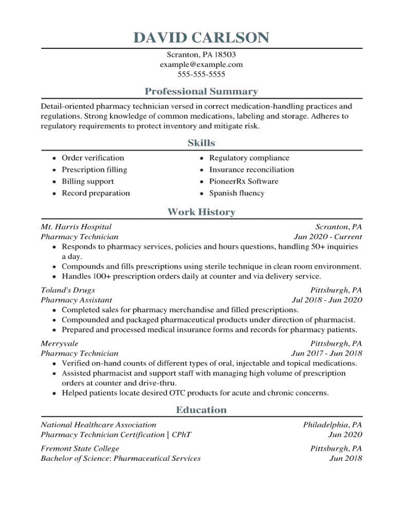 sample resume for pharmacy technician trainee