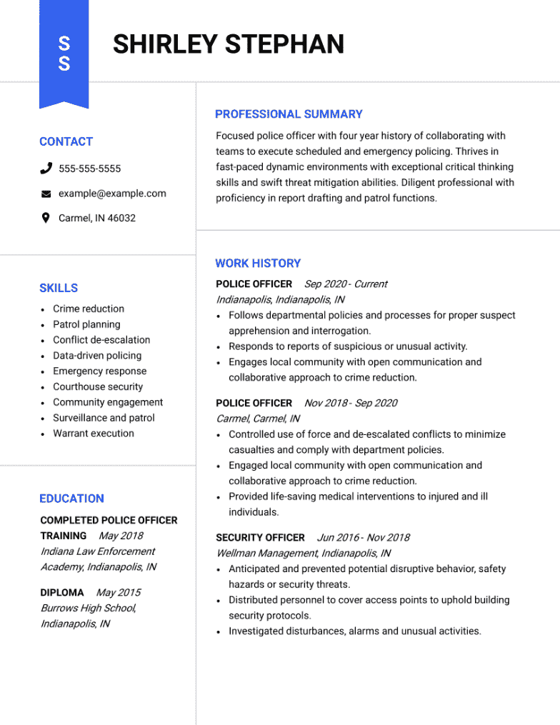 Best Police Officer Resume Example in 2023