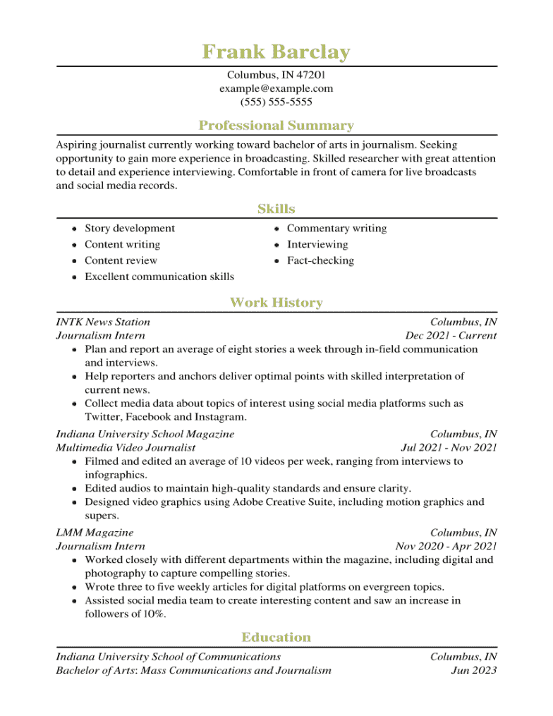 resume summary for student examples