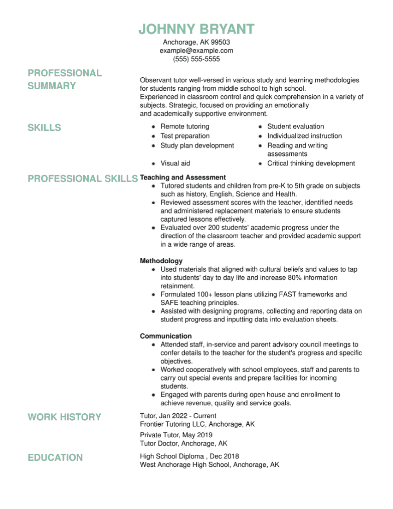 math tutor job description resume