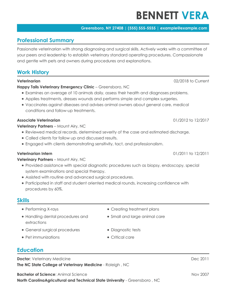 resume for veterinary school