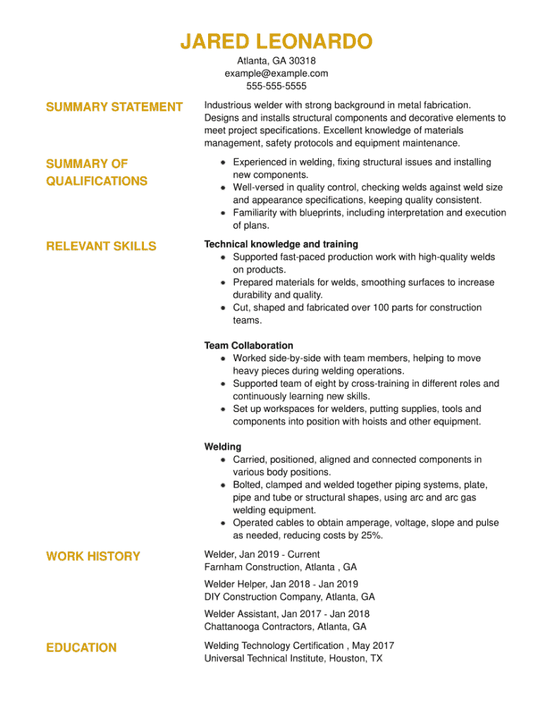 objective on resume for welding