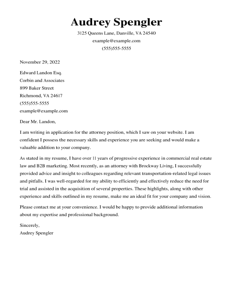 cover letter sample attorney