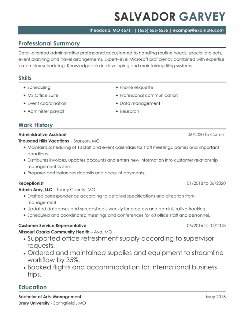 functional resume administrative assistant