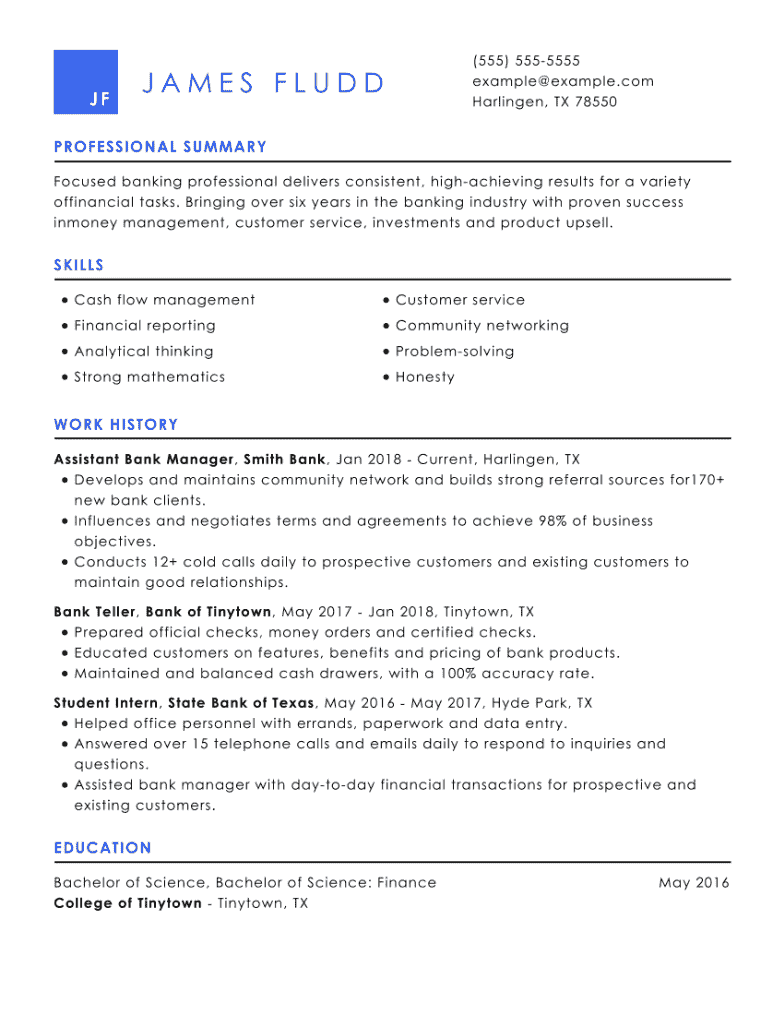 professional banking resume examples