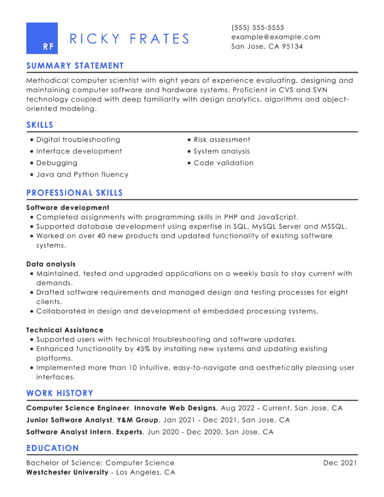 computer science project resume