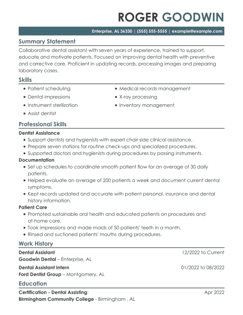 free dental assistant resume templates
