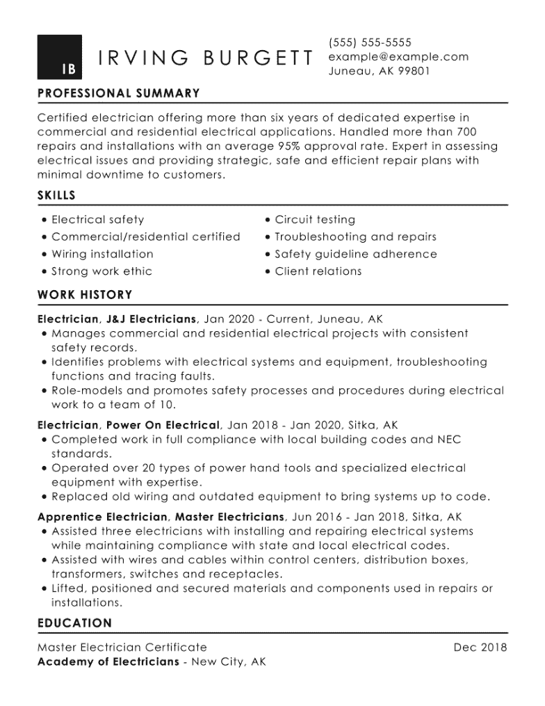 resume format for electrician in india