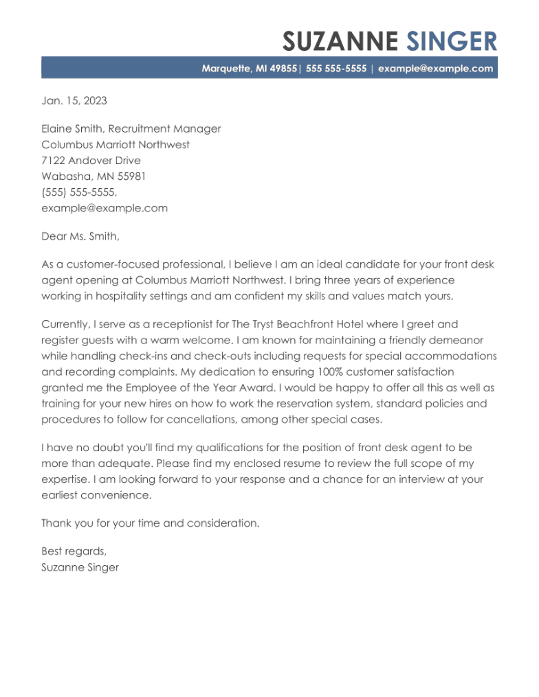 cover letter for hospitality job with no experience