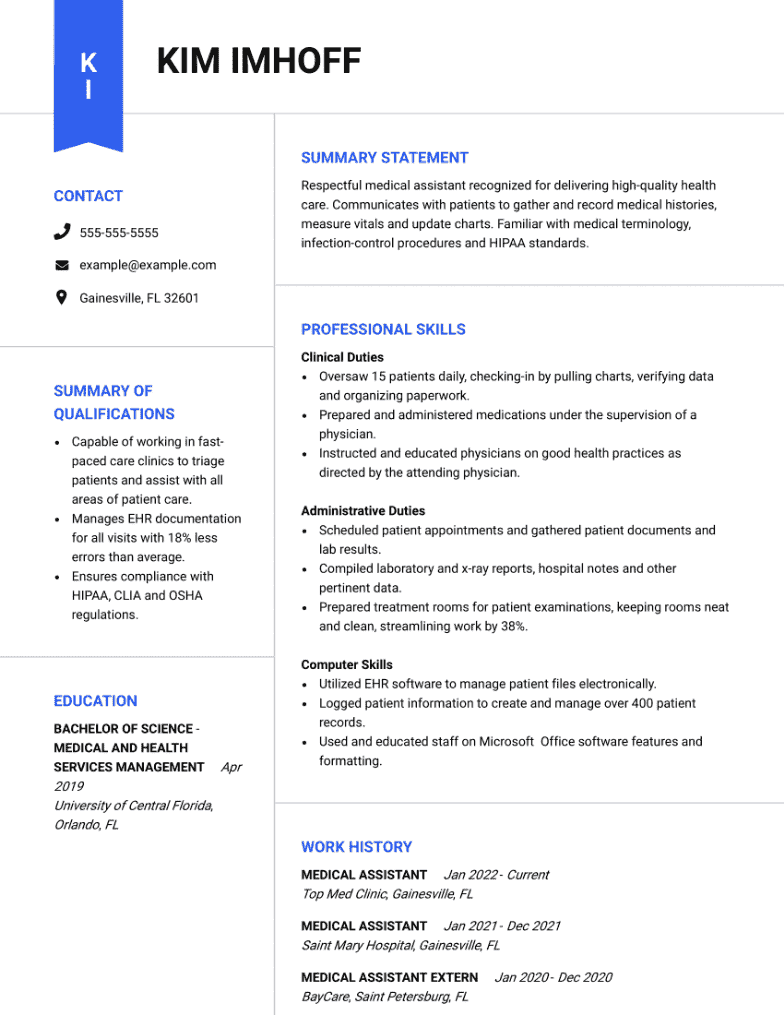 medical assistant resume for family practice