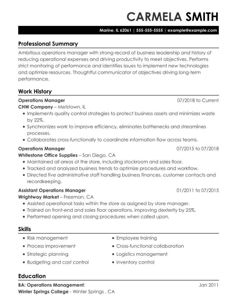 example objective for resume manager
