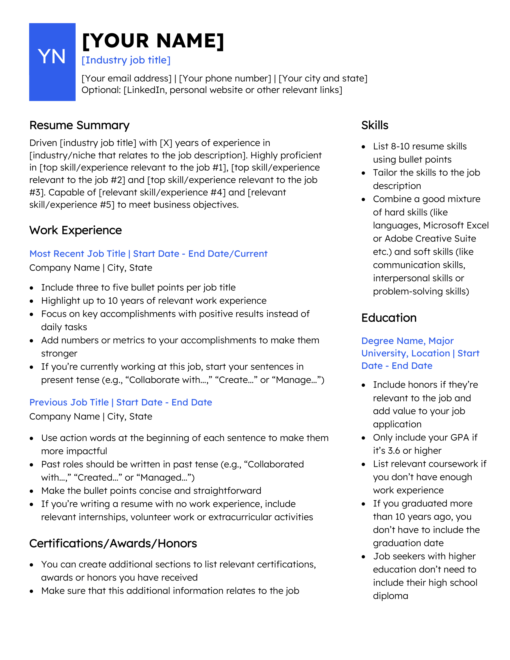Free Resume Templates - Professional Resumes for 2024